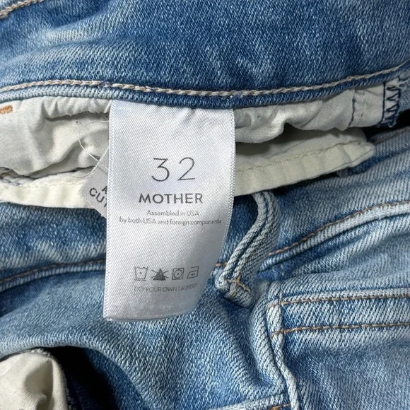 MOTHER The Hustler High Rise cropped Leg Ankle Fray Jeans Au Revoir size 32